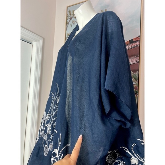 Lava Accessories Navy Blue Floral Embroidered Open Kimono Lightweight One Size - Picture 9 of 10